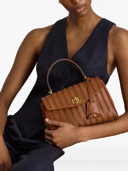 Iš natūralios odos shopper rankinė Lauren Ralph Lauren ruda