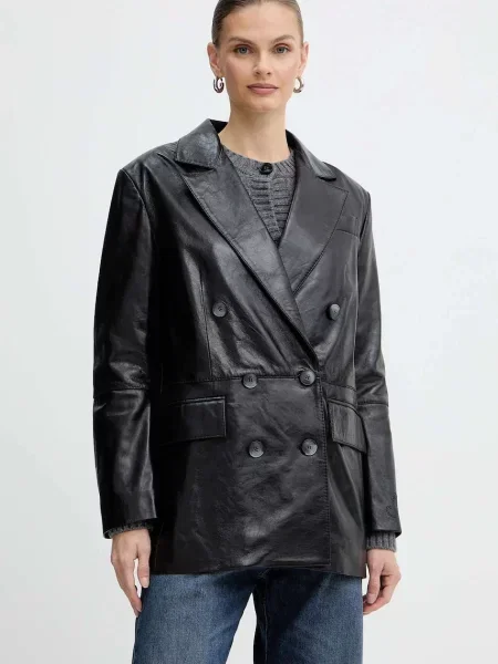 MAX&Co. sacou de piele cu două rânduri de uni negru