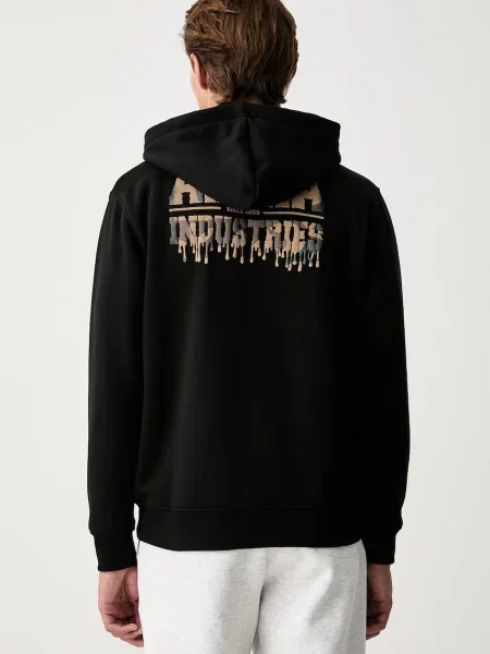 Alpha Industries kapucnis melegítőfelső férfi pamuttal Dripping Camo Print fekete