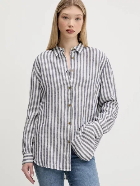 Superdry cămașă de in bleumarin cu guler clasic relaxed