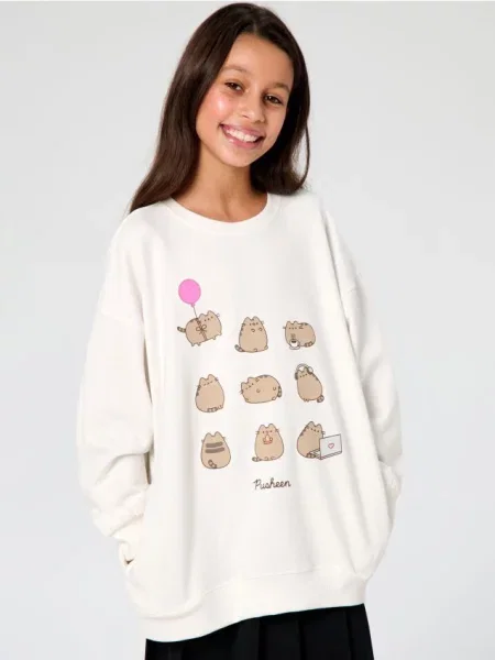 Sinsay Mikina typu crewneck Pusheen the Cat krémová