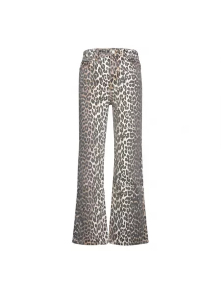 Jeansy do kostek Ganni z wysoką talią z nadrukiem w panterkę brązowe