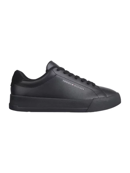 Sneakersy Tommy Hilfiger skórzane z nadrukiem czarne