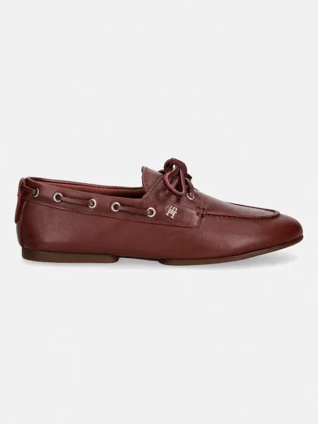Tommy Hilfiger mokasíny dámske kožené TH SLEEK LEATHER BOAT SHOE