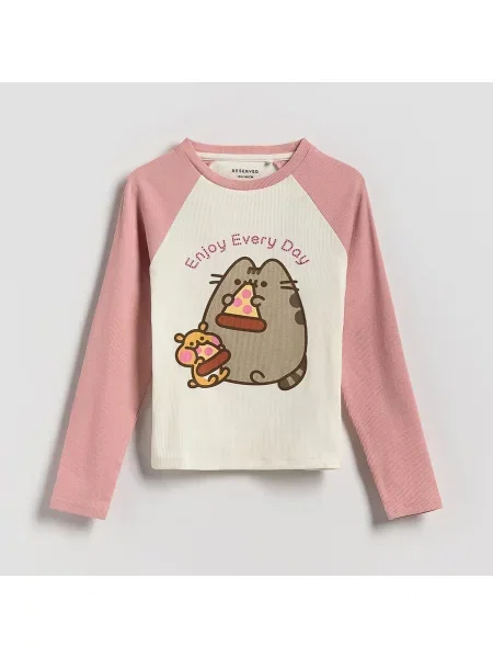 Reserved tričko s dlouhými rukávy Pusheen pudrově růžová
