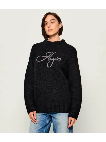 HUGO De lână pulover Sloguinny | Oversize fit negru