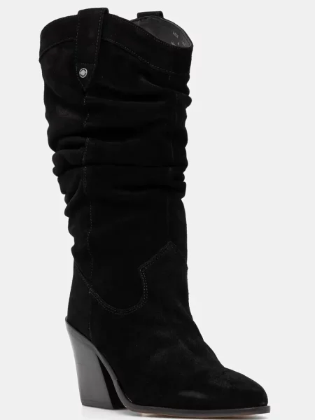 Barbour cizme din piele întoarsă Corey femei cu drept negru