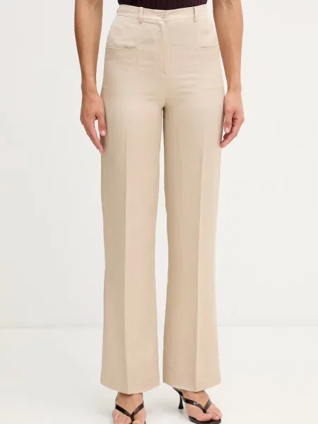 Sisley pantaloni straight pentru femei cu amestec de in bej