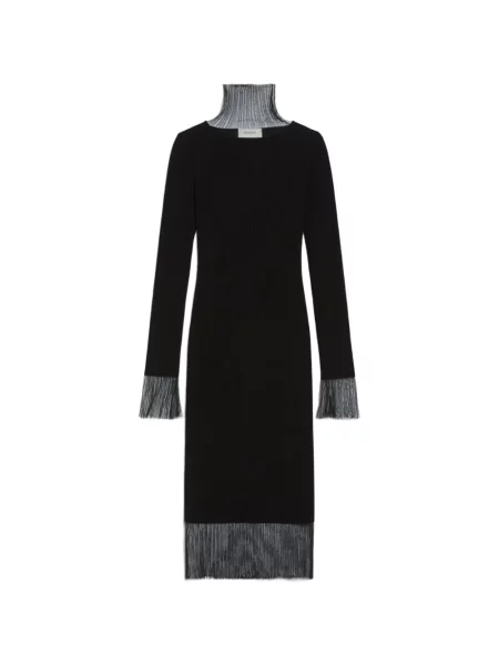 Rochie midi Sportmax cu franjuri până la genunchi de costum negru