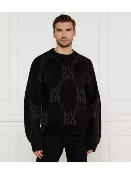 HUGO Pulover Shain cu adaos de lână negru