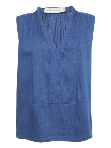 Bluză Victoria Beckham fără mâneci cu decolteu în V albastru