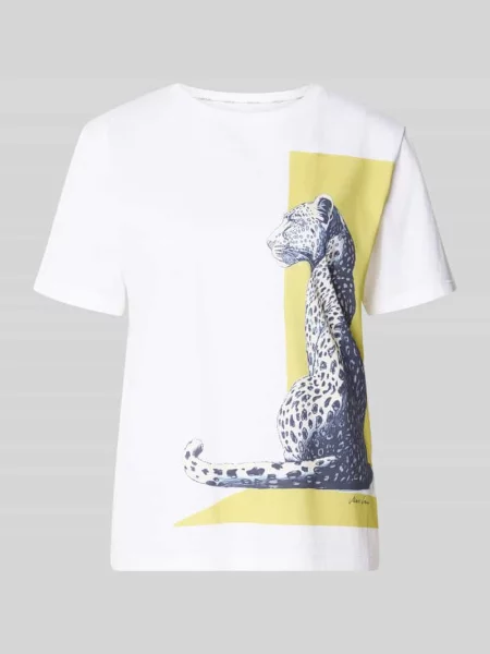 T-shirt z nadrukiem z motywem i okrągłym dekoltem Marc Cain biała