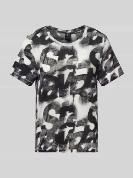 T-shirt z prążkowanym okrągłym dekoltem G-star Raw biała