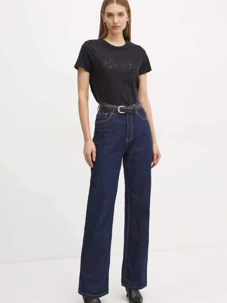T-shirt z z obszyciem kamieniami stras Guess czarna