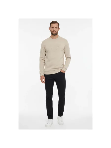 Bluza Guess z okrągłym dekoltem z logo beżowa