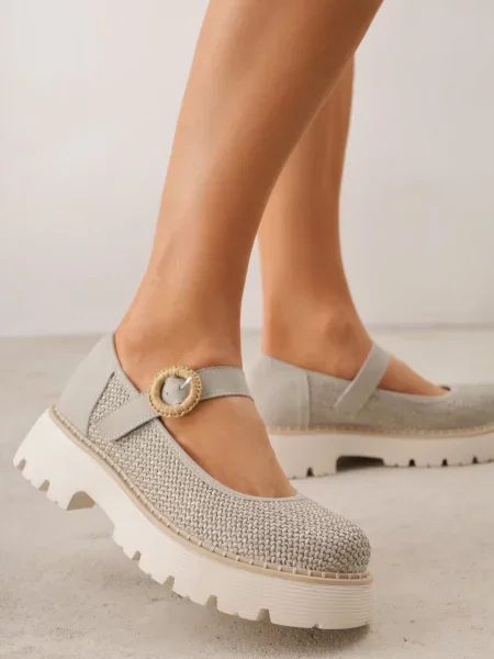 Pantofi din piele Mary Jane stil Chunky cu împletituri Morxina verzi