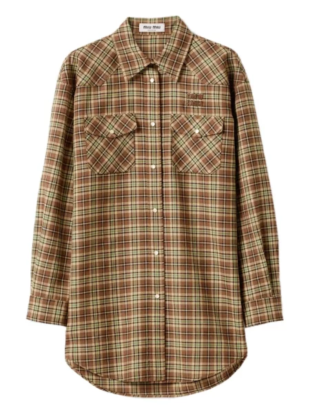 Koszula Miu Miu w kratkę brązowa