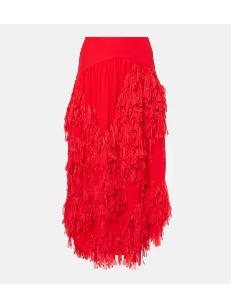 Fustă midi Xu Zhi din șifon drapată până la genunchi roșu