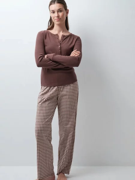 Women'secret piżama dwuczęściowa z bawełną brązowa