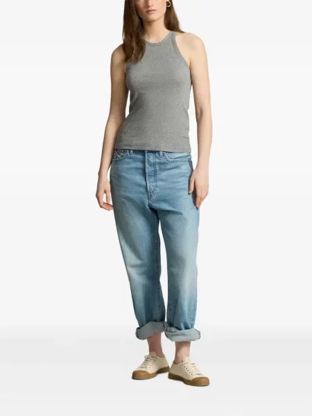 Długa koszulka Polo Ralph Lauren bez rękawów skórzana niebieska