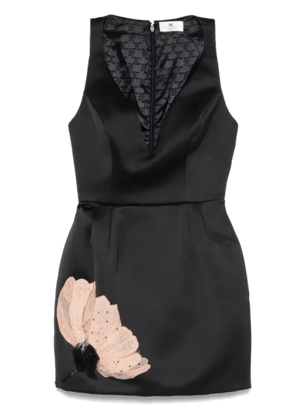 Rochie mini Elisabetta Franchi cu broderie din satin cu model floral negru