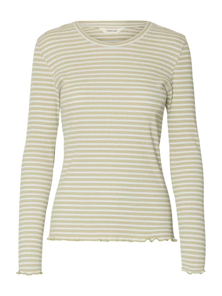 SELECTED Tričko SLFELLEN pastelově zelená bílá