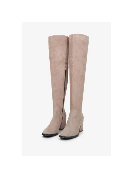 Стрейч-ботфорти замшеві пудрові Estro