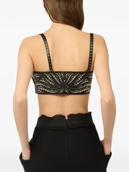 Top Roberto Cavalli din piele cu tepi negru
