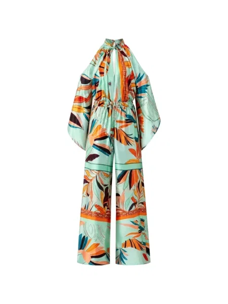 Salopetă Nema cu model floral cu imagine cu gât halter verde