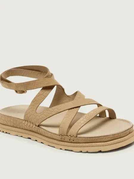 UGG sandale de piele W Goldengaze Embossed Ankle Wrap bej