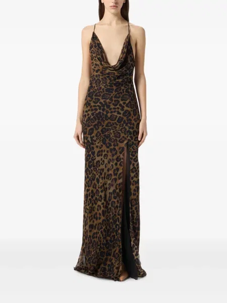 Rochie Blumarine de mătase cu imagine cu model leopard maro