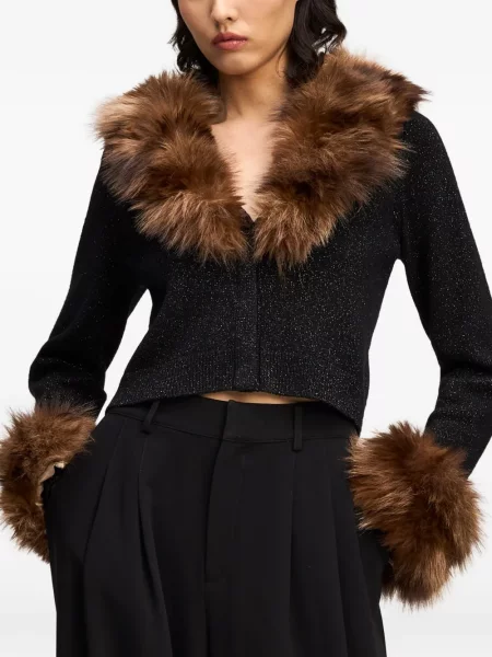 Garnitură de blană cardigan Cinq A Sept cu blană negru