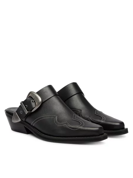 Šlepetės Tommy Jeans Archive Cowboy Mule Leather juoda