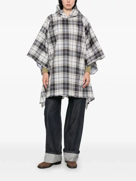 Poncho Barbour în carouri cu glugă cu imagine