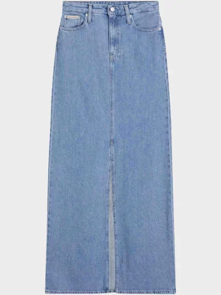 Максі джинсова спідниця Calvin Klein Jeans а-силуету блакитна