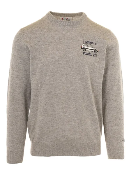 Pulover Mc2 Saint Barth cu broderie cu decolteu rotund gri