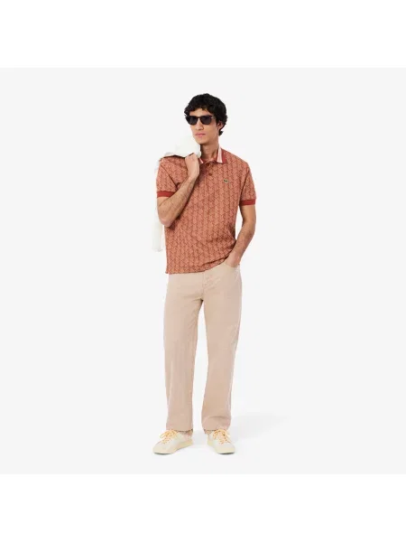 Lacoste Koszulka Polo Z Żakardowym Monogramem Classic Fit czerwona