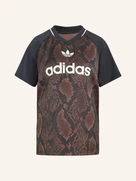 Adidas Originals Tričko Snake Print Satin Jersey Z Kombinace Materiálů tmavě hnědá černá bílá