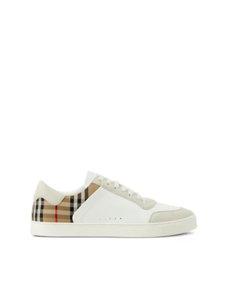 Sneakersy Burberry skórzane w kratę retro białe