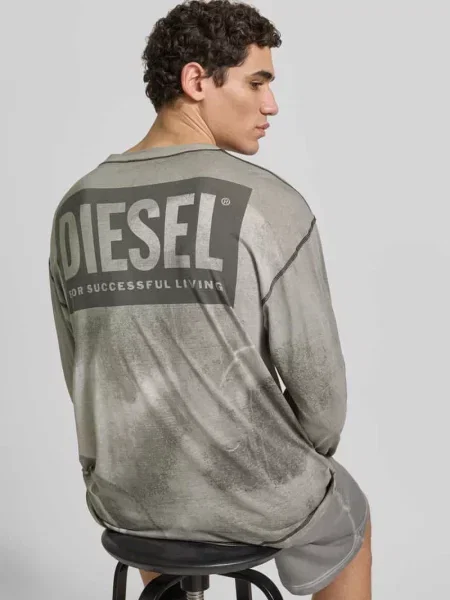 Bluzka z długim rękawem o kroju regular fit z mieszanki konopi Diesel szara