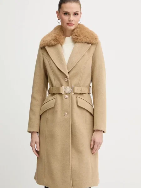 Guess płaszcz z domieszką wełny NEW PATRICE beżowy