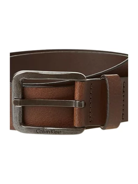 Pasek Calvin Klein skórzany z logo brązowy
