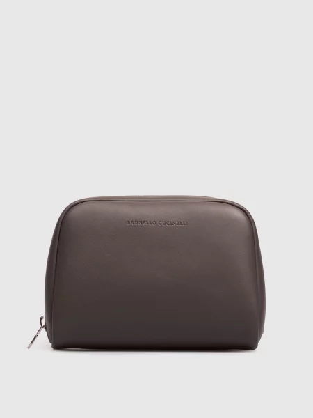 Кожаная косметичка Brunello Cucinelli коричневая