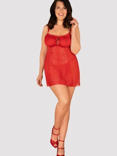 Соблазнительная сорочка с трусиками Комплект_Obsessive_Blossmina_chemise червона
