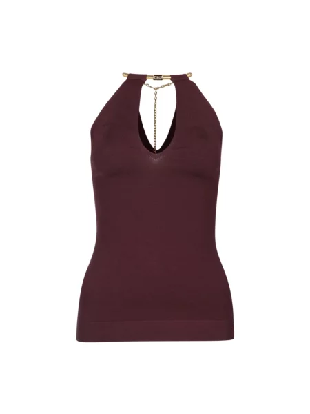 Top Elisabetta Franchi z dekoltem halter brązowy
