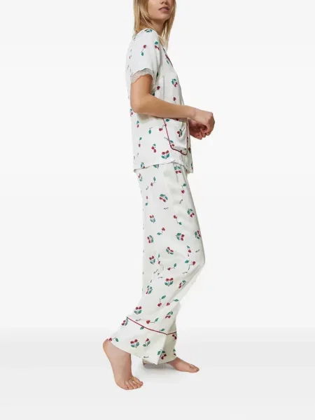 Pijamale Twinset din satin alb