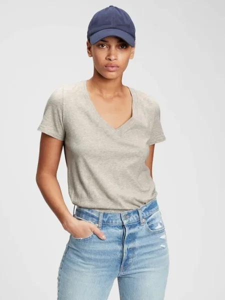 Ретро тениска Gap с V-образно деколте