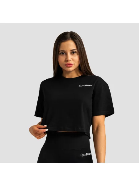 Koszulka fitness cropped luźna Limitless czarna