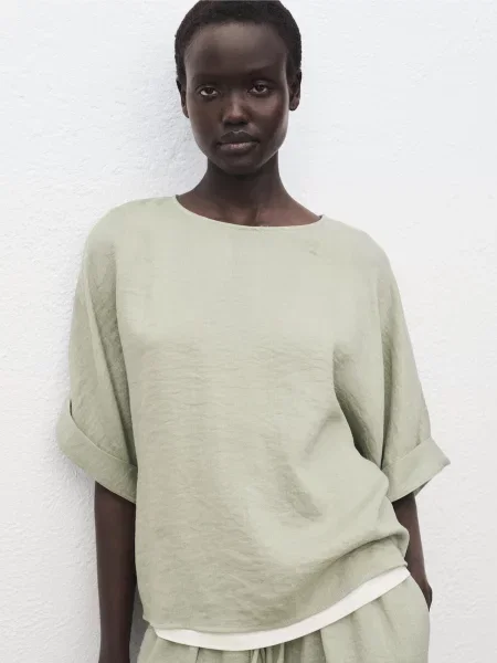 Блуза MANGO м'ятний віскоза/поліамід