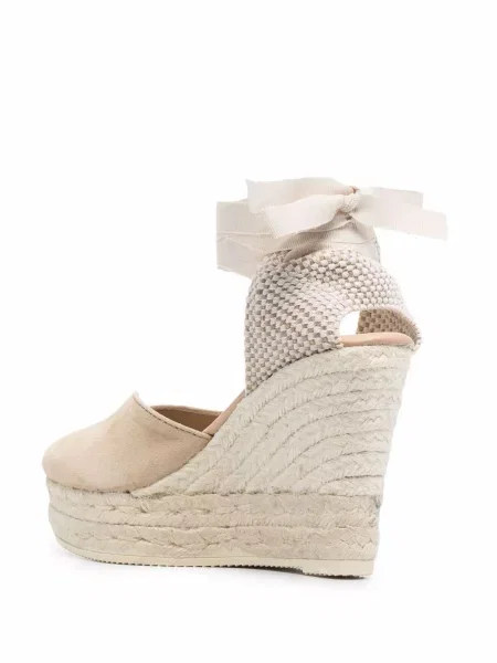Šněrovací krajkové espadrilky Manebi na klínovém podpatku